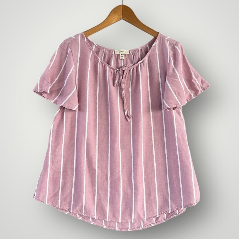 Women's Pink Striped Tie-Neck Blouse